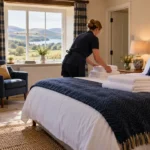 Fresh linen being prepared during a holiday let changeover